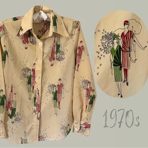 vintage Sears Jr Bazaar 70s novelty print shirt Flapper Ladies size 9
